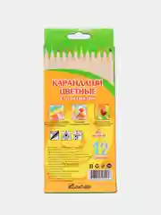 Карандаши цветные "Листёнок" 12 цв., пластик, с ластиком. JO101-12