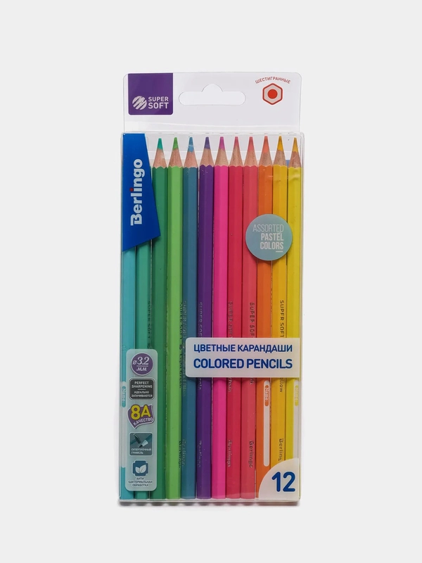 Карандаши цветные пастельные Berlingo "SuperSoft. Pastel", 12цв, заточен