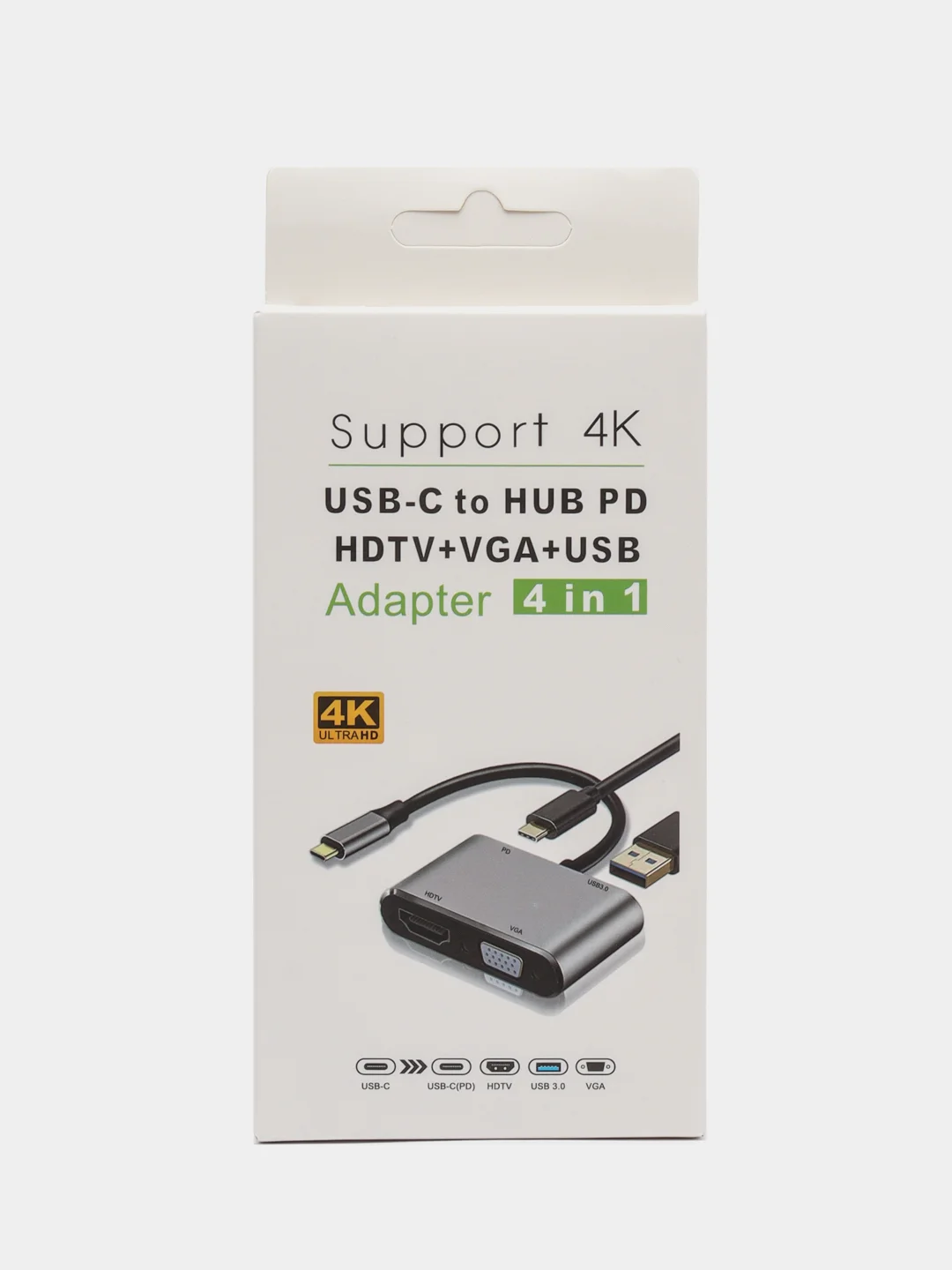 Переходник адаптер HUB 4 в 1 Type-c to HDMI 4K / USB 3.0 / PD 100W / VGA для MacBook