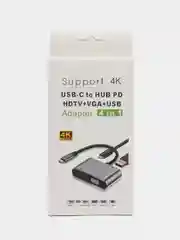 Переходник адаптер HUB 4 в 1 Type-c to HDMI 4K / USB 3.0 / PD 100W / VGA для MacBook