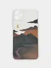 Алый чехол на Айфон 11, Луна, Горы, Берег, 3 принта, прозрачный чехол на iPhone 11
