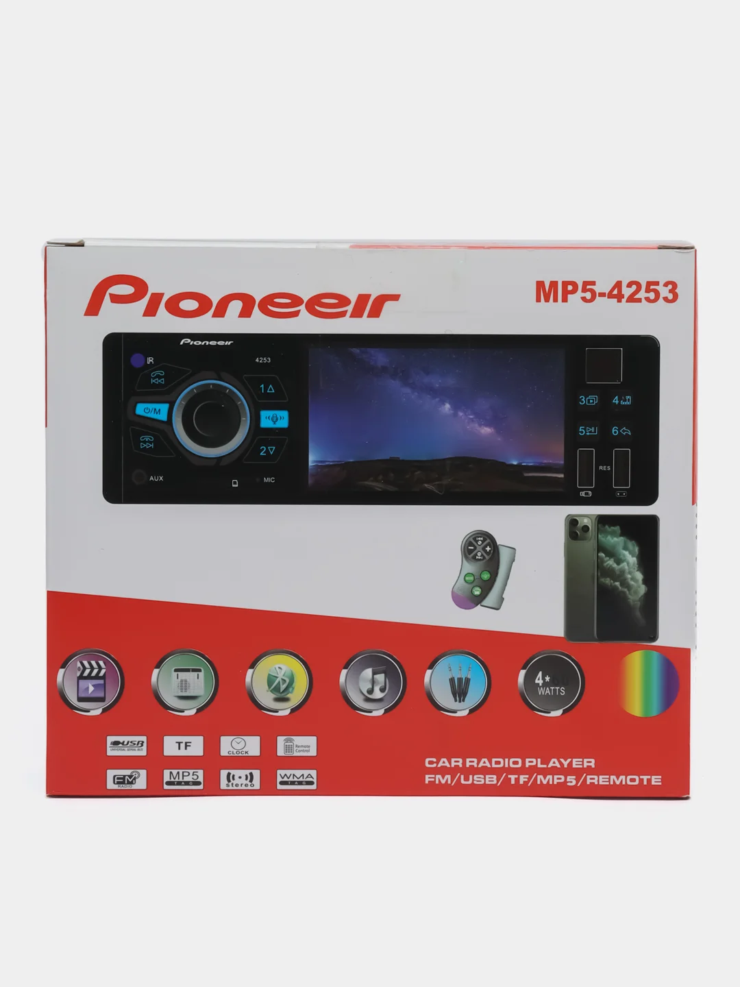 Автомагнитола 1DIN Pioneeir MP5-4253 с BLUETOOTH, USB, SD, AUX, пульт, TFT screen 4.2"