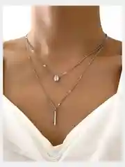 Цепочка на шею, двойная, с подвеской и камнем, цепочка на шею, женская