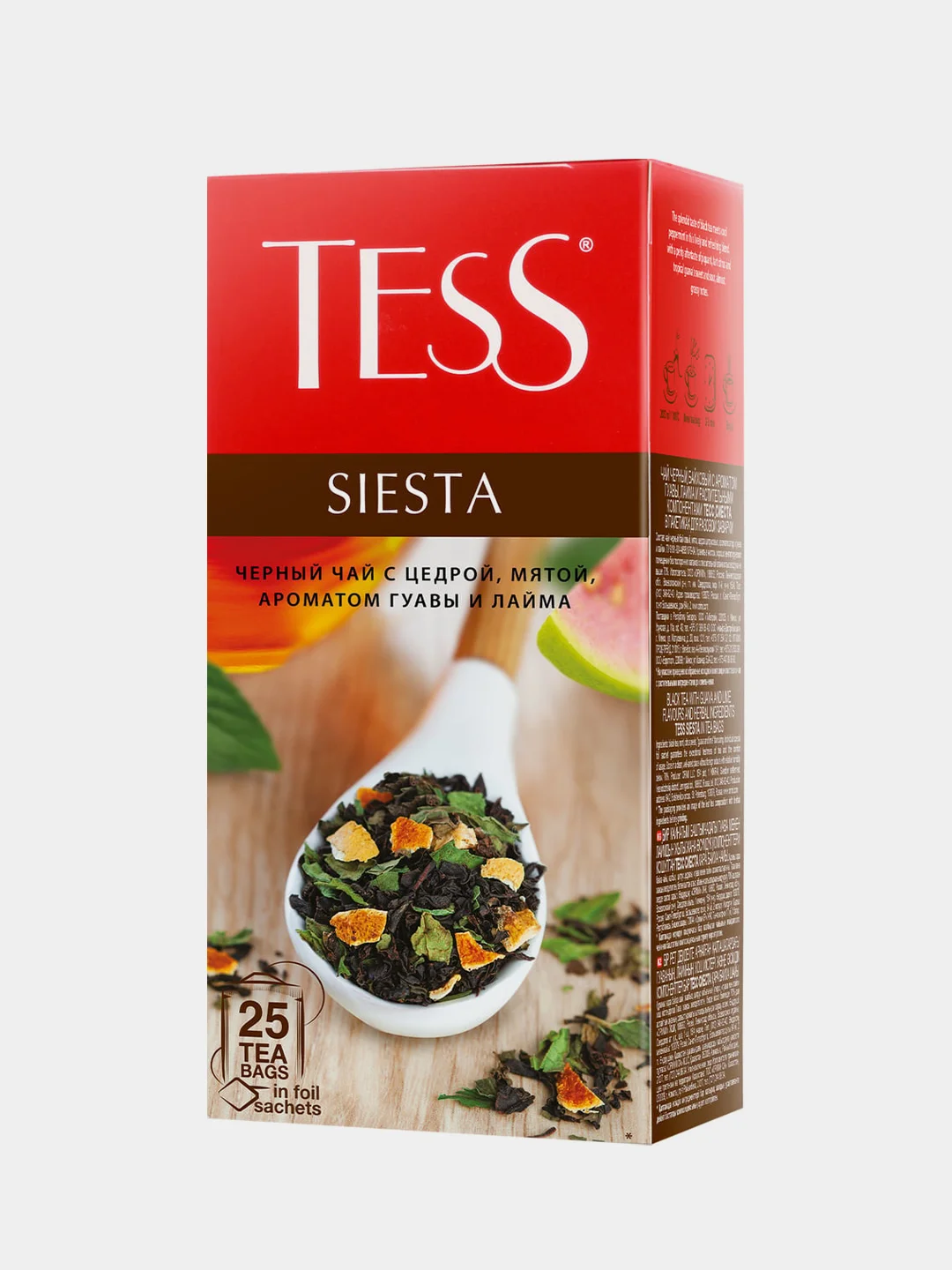 Чай черный Tess Siesta с цедрой гуава-лайм и мятой, 25 пакетиков