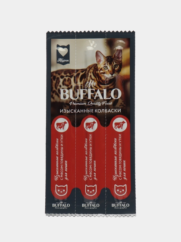 Лакомство палочки для кошек, колбаски с мясом говядины и утки Mr.Buffalo, 3 шт