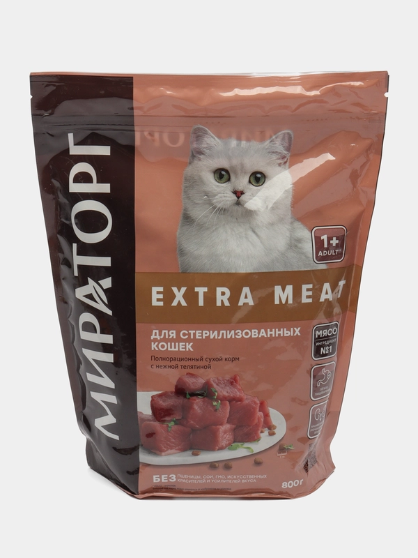 Корм с нежной телятиной, для стерилизованных кошек Extra Meat Мираторг, 800 гр