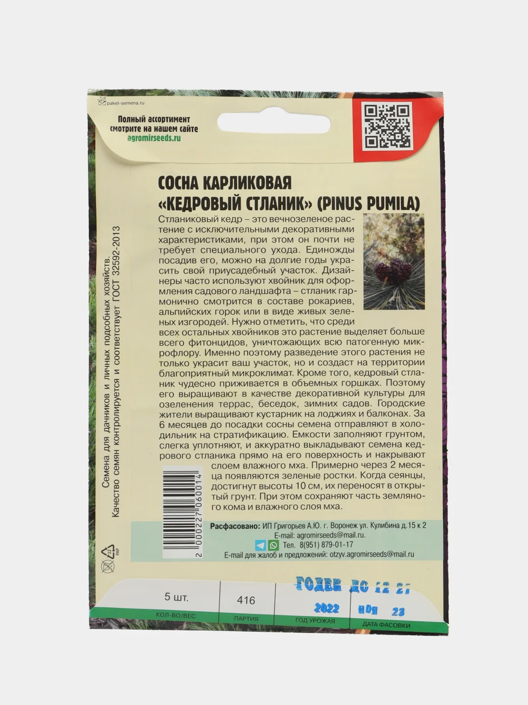 Семена Сосна карликовая "Кедровый стланик"