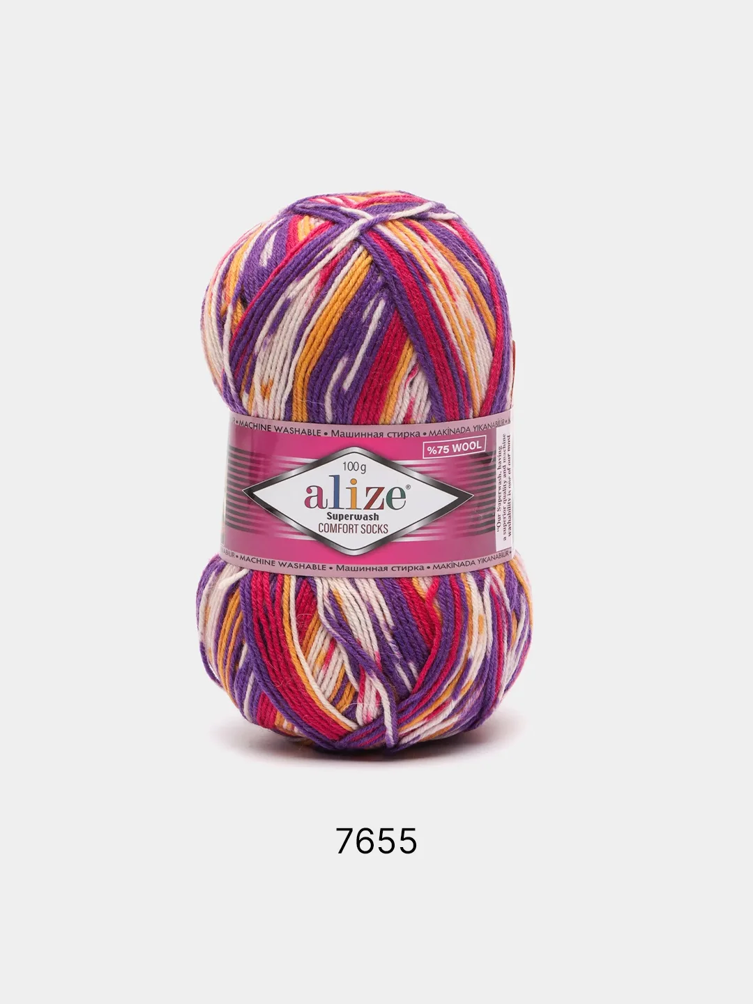 Конфетный пряжа носочная Alize Superwash Comfort Socks, 75% шерсть 25% полиамид, 100 г, 420 м