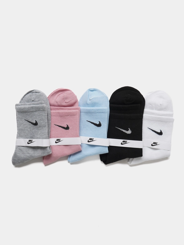 Носки женские спортивные с вышитым принтом  Найк (Nike) средней длины хлопок, набор 5 пар