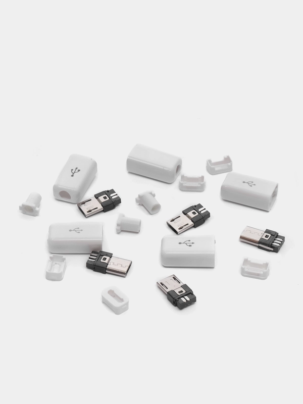 5 штук Штекер micro-USB в корпусе с кабельным вводом белый микроюсб