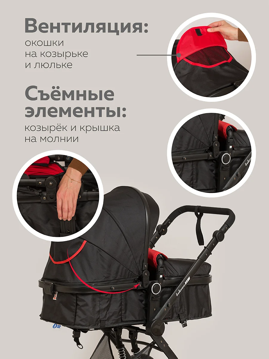 Черный коляска для новорожденных 3 в 1 трансформер, большие колеса