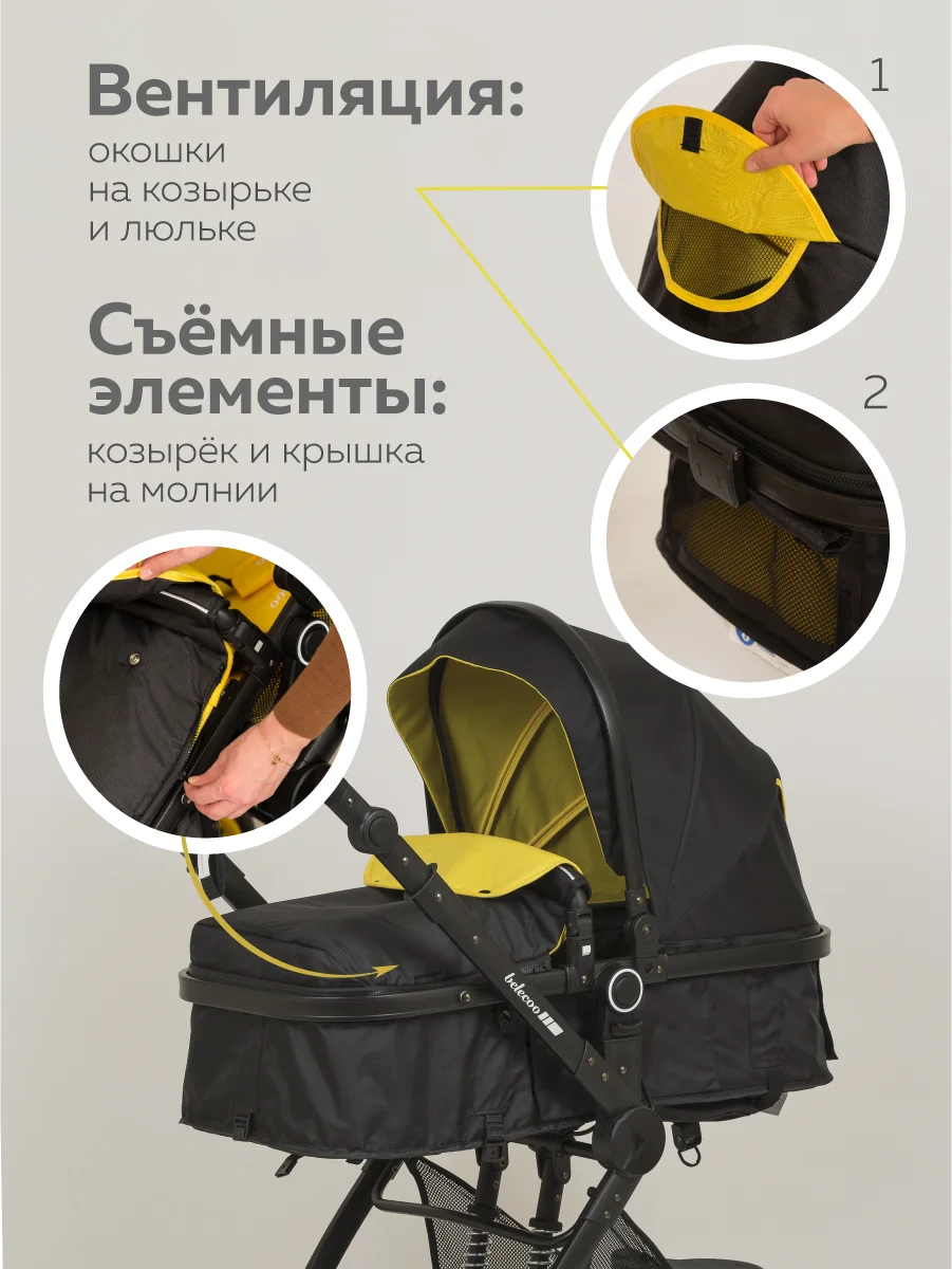 Желтый коляска для новорожденных 3 в 1 трансформер, большие колеса