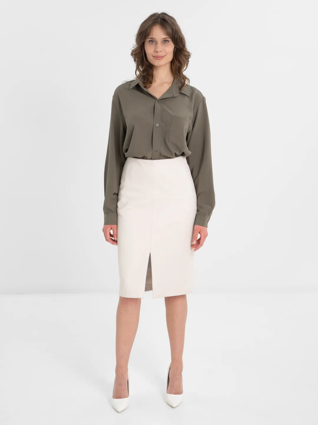 TrendD / Рубашка базовая коричневая Unisex прямая c длинным рукавом