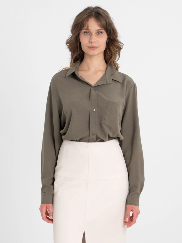 TrendD / Рубашка базовая коричневая Unisex прямая c длинным рукавом