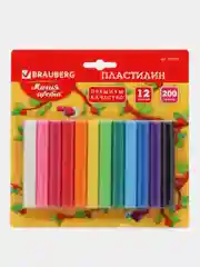 Пластилин классический BRAUBERG 12 цветов, 200 г, ВЫСШЕЕ КАЧЕСТВО