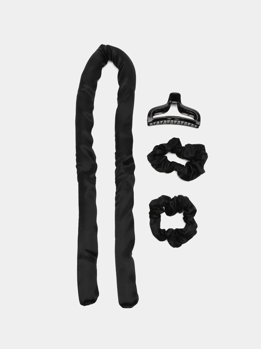 Черный набор повязка для завивки, две резинки и краб. Мягкие бигуди для завивки волос