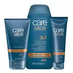 Оранжевый avon CARE MEN шампунь, гель для бритья, бальзам после бритья/ Набор "Мягкий уход" для него