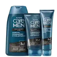 Угольный avon CARE MEN шампунь, гель для бритья, бальзам после бритья/ Набор "Мягкий уход" для него