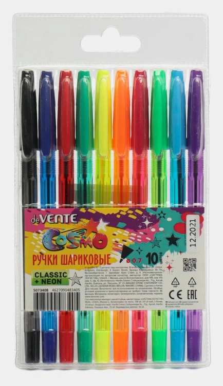 Ручка шариковая deVENTE "CLASSIC+NEON", 10цветов, 0,7мм