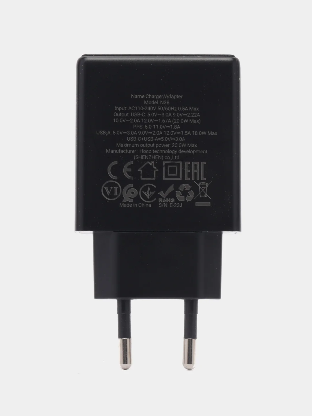Сетевой адаптер ЗУ Hoco N38 Delgado dual port PD20W+QC3.0, USB-A, Type-C, черный