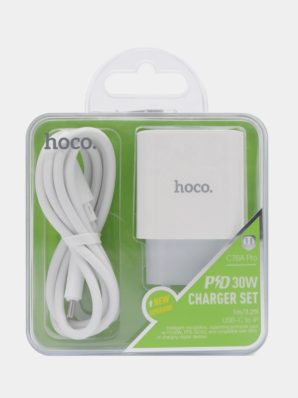 Комплект зарядного устройства Hoco C76A Pro, с одним портом PD30W, Type-C-Lightning, белый