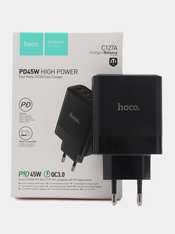 Сетевой адаптер четырехпортовый Hoco C127A PD45W(1C3A), ЕС, черный