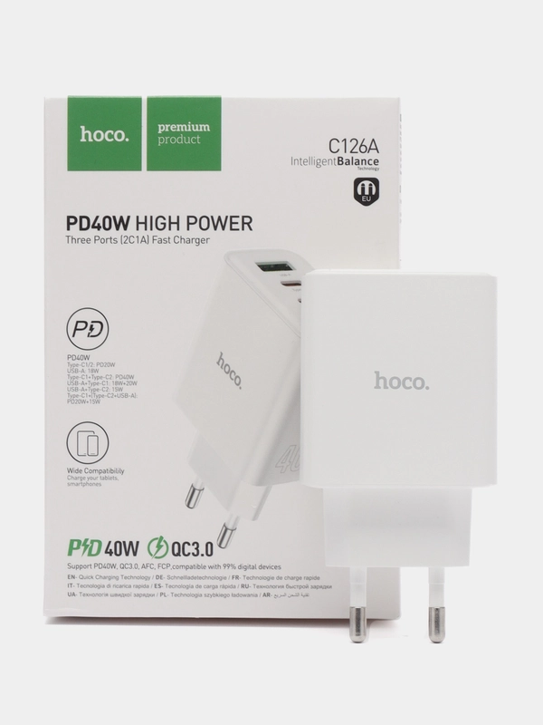 Сетевое зарядное устройство Hoco C126A 1x USB Type A, 2xUSB Type-C 3.1 А белый