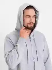 Серый меланж худи мужское, на молнии