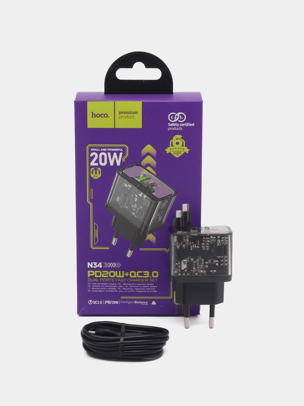 Кабель зарядный для айфона lightning для iphone Hoco N34 PD20W+QC3.0 Прозрачный