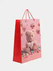 Кораллово-розовый пакет бумажный "Мишки" 31*40*12см RQ-925L