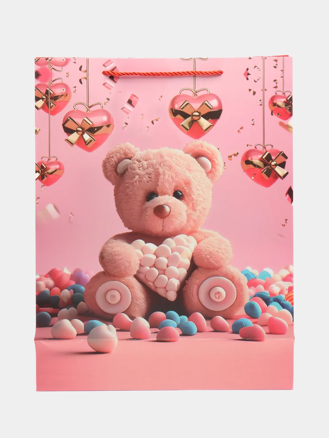 Кораллово-розовый пакет бумажный "Мишки" 31*40*12см RQ-925L