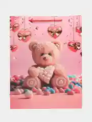 Кораллово-розовый пакет бумажный "Мишки" 31*40*12см RQ-925L