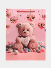 Кораллово-розовый пакет бумажный "Мишки" 31*40*12см RQ-925L