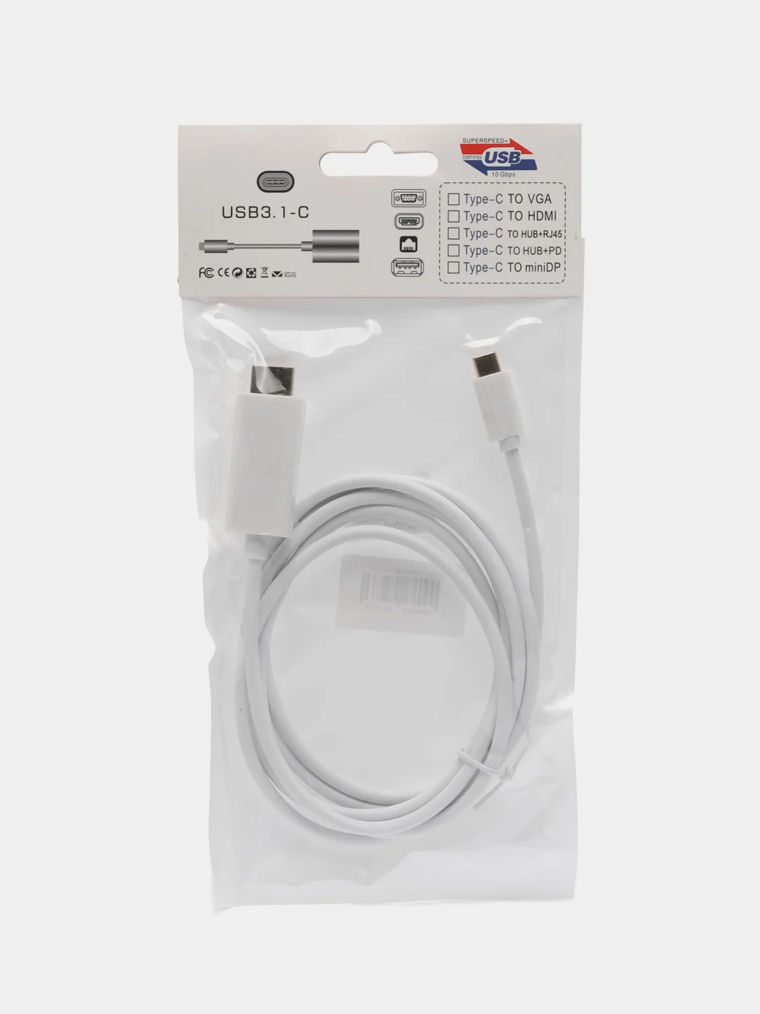 Белый кабель TYPE C-HDMI для подключения ноутбука, смартфона или планшета к ТВ, 1.8 метра