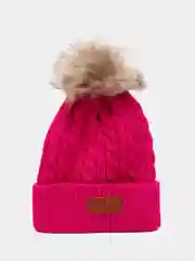 Фуксия детская шапка со съемным помпоном из меха