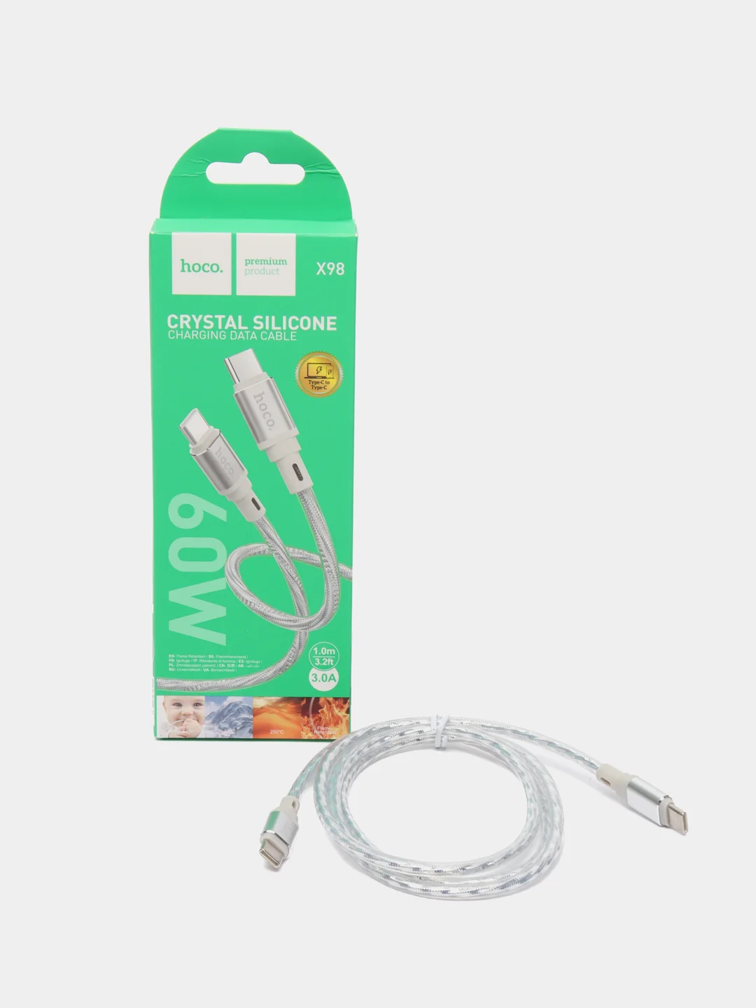Кабель type c, кабель тайпси Hoco x98 crystal ice, 60 Вт type-c к type-c
