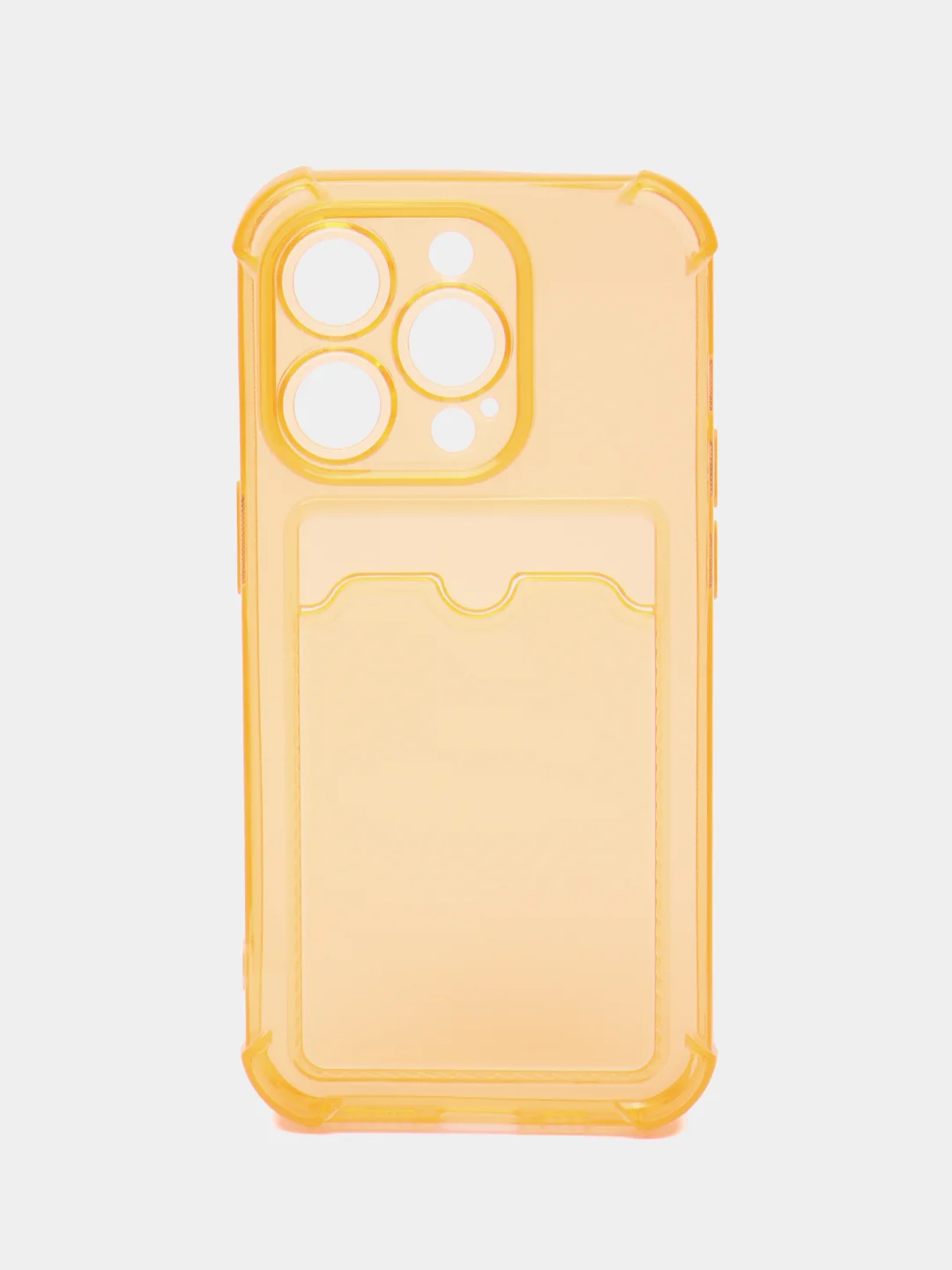 Оранжевый чехол силиконовый для iPhone 14 Pro (Айфон 14 Про), прозрачный, с карманом для карт