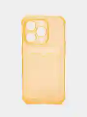 Оранжевый чехол силиконовый для iPhone 14 Pro (Айфон 14 Про), прозрачный, с карманом для карт