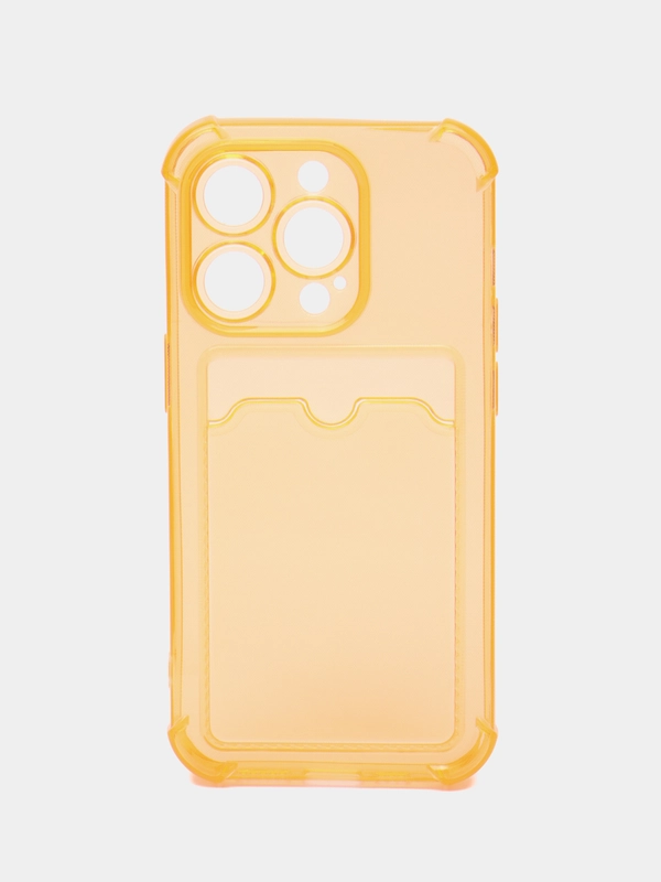 Чехол силиконовый для iPhone 14 Pro (Айфон 14 Про), прозрачный, с карманом для карт