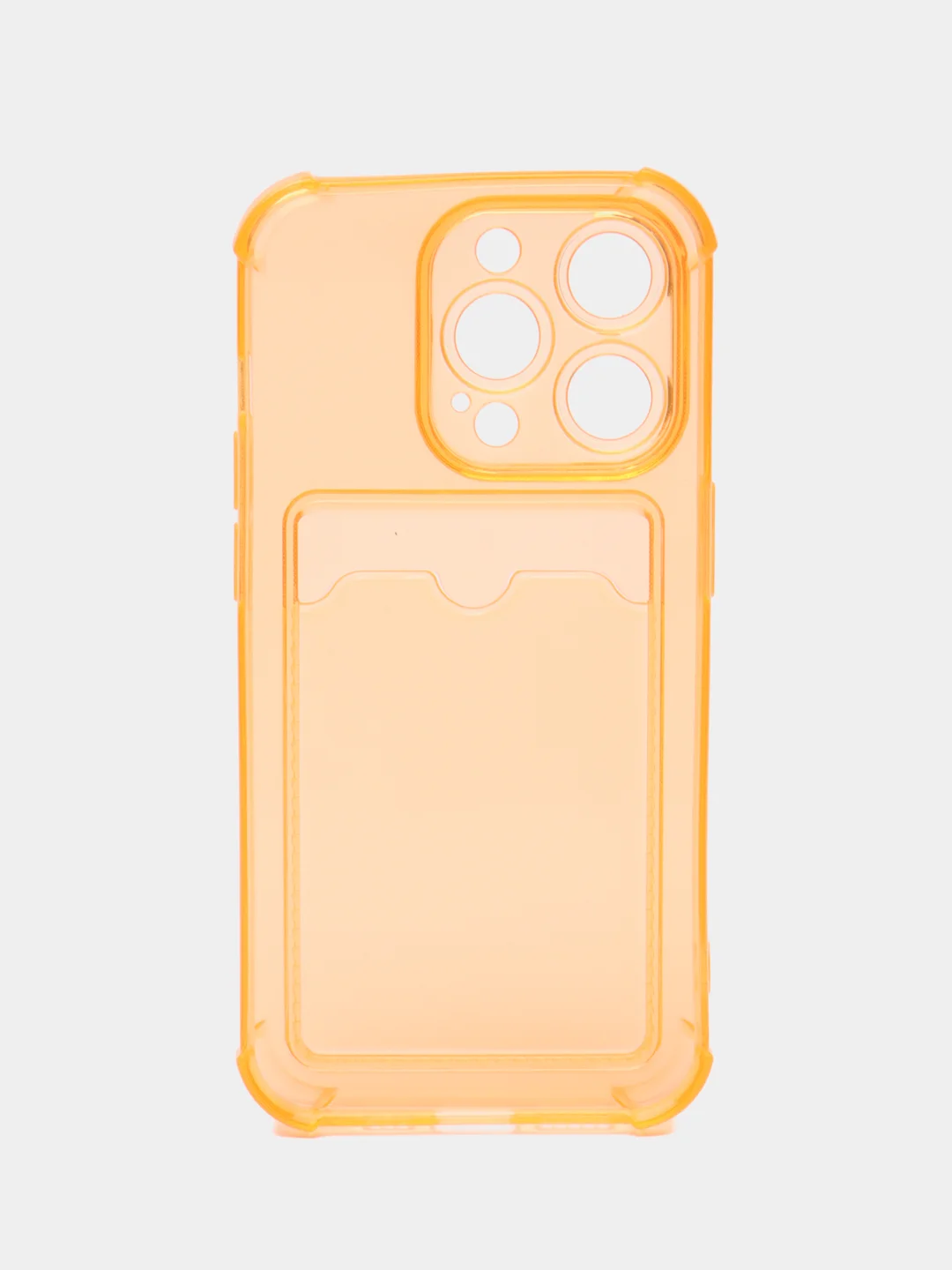 Желтый чехол силиконовый для iPhone 14 Pro (Айфон 14 Про), прозрачный, с карманом для карт