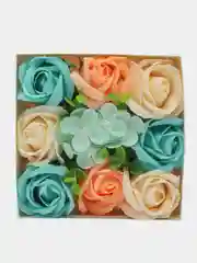Бирюзовый букет из мыла "Розы", подарочный, в коробке, 9 шт