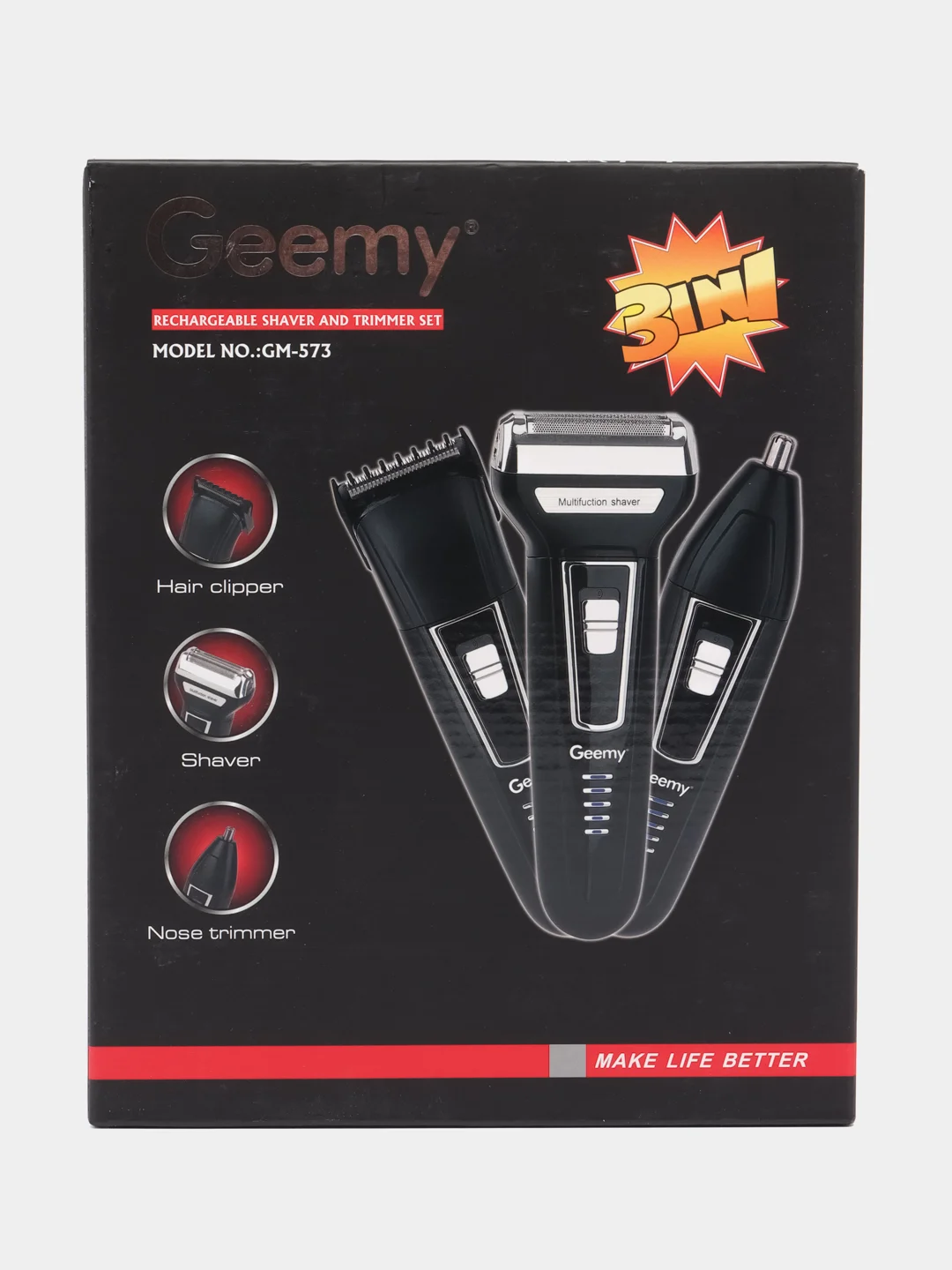 Машинка для стрижки волос, бороды Geemy GM-573, 3 в 1