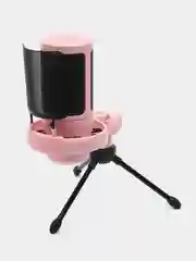 Розовый конденсаторный студийный микрофон с треногой и поп-фильтром, с RGB-подсветкой