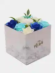 Голубой букет из мыла "Розы", подарочный, в коробке, 9 шт