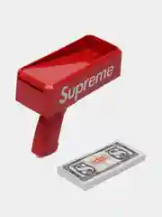 Красный игрушечный денежный пистолет "Бабломет", "Деньгомет"