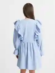Голубой платье женское с рюшами, вельвет