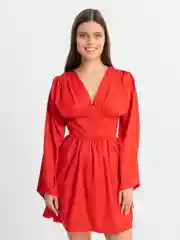 Красный платье женское, с длинным рукавом, длина мини