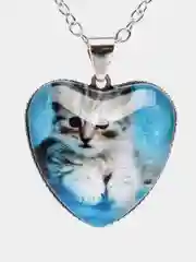 Лазурный кулон - подвеска сердце "Котики" на цепочке