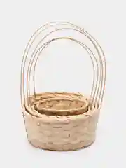 Песочный хаки набор плетеных корзин с ручкой 5 в 1. Бамбук светлый / круг