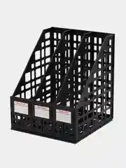 Черный лоток вертикальный для бумаг BRAUBERG MAXI Plus, 240 мм, 3 отделения, сетчатый, сборный